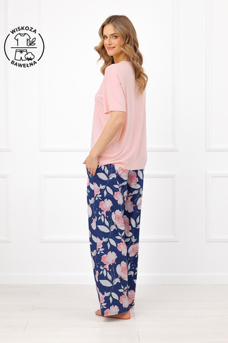 Damenpyjama Italian Fashion Ardizja Viskose Baumwolle Blumen Lang