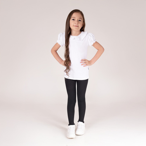 141523 Nicol gerippte Mädchen-Leggings – Baumwolle mit Elastan, Rüschen, schwarz