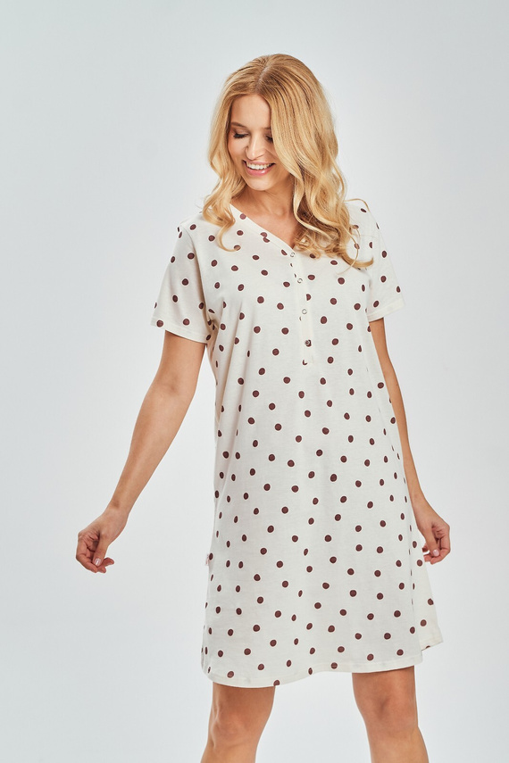 Damen Stillnachthemd 3529 Nita Taro – 100% Baumwolle mit Punkten, Druckknöpfe | V-Ausschnitt, knielang