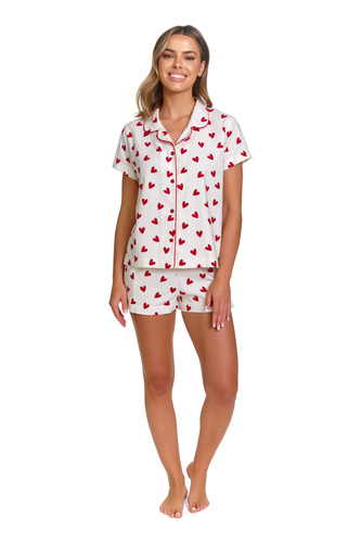 Damen Pyjama 7441 Baumwolle Kurzarm Shorts mit Knöpfen Herzmuster