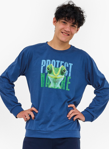 999/55 Protect Cornette Jugendpyjama Marineblau – Baumwolle, lange Ärmel, bequem und stilvoll
