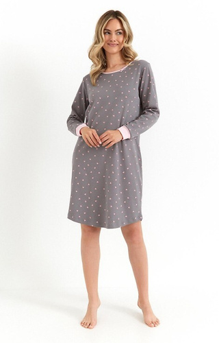 493 Cana Damen-Nachthemd, Graphit – Interlock-Baumwolle, Herzen, lange Ärmel