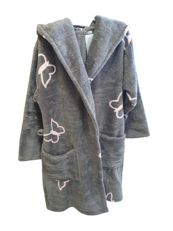 672 Schmetterlinge Kurzer Forex Damen Bademantel - grau