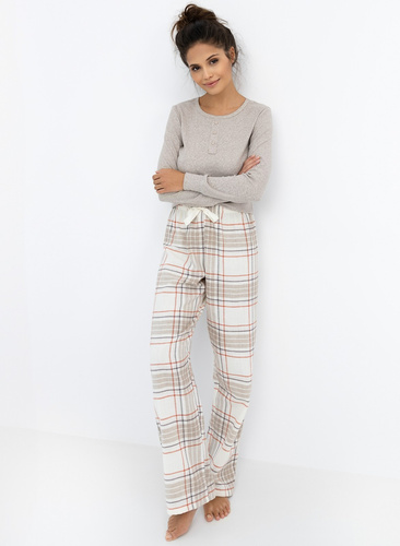 Angelina Sensis Damenpyjama – Melange-Bluse und karierte Flanellhose