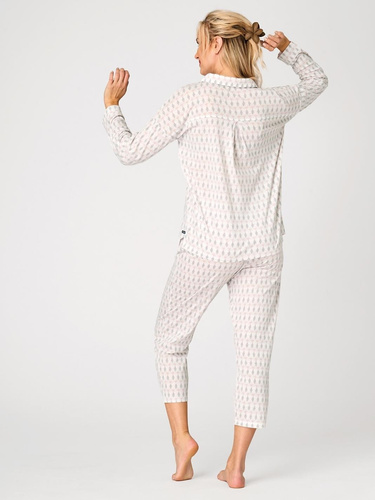 Damen Pyjama LNS 879 Key aus Baumwolle Beige mit Knopfleiste und Pastellmuster