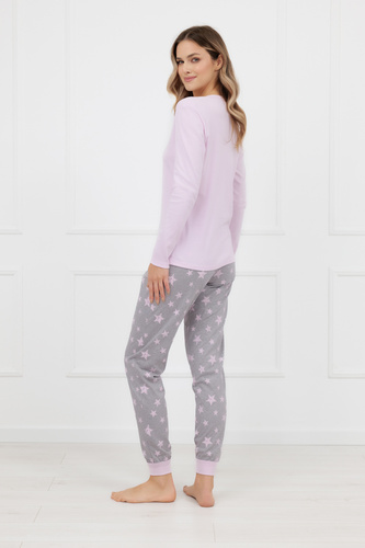 Baumwoll-Damenpyjama Sara Italian Fashion – Set mit Langarmshirt und langer Hose, zart und bequem