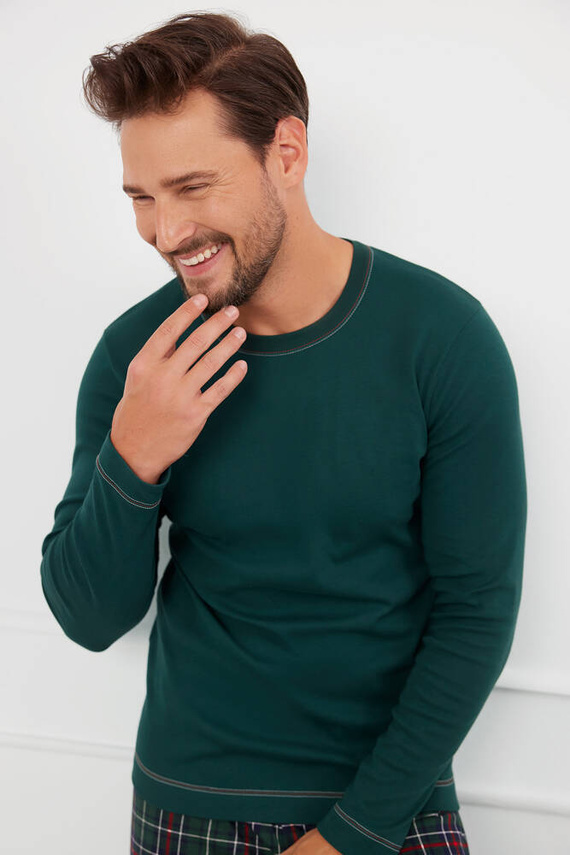 Fogo Herren Schlafanzug langarm, lange Hose Italian Fashion - grün/print 