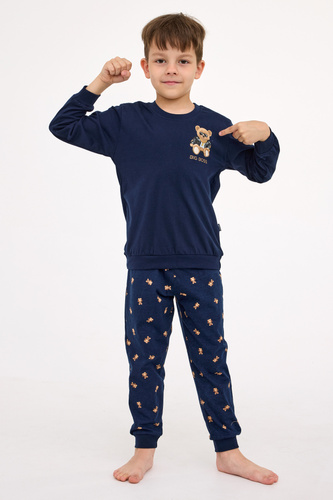 593/179 966/179 Big Boss Cornette – marineblauer Jungenpyjama, 100 % Baumwolle