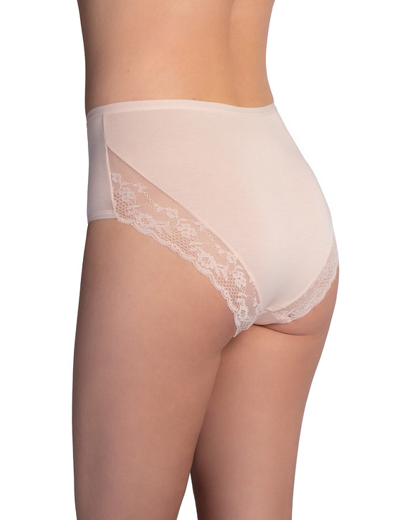 LAMA L-VIS 1602 MD Damen Midi-Slip hoch aus Viskose mit Spitze 2er-Pack lachs-mocca