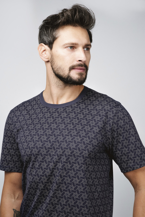 Ricardo Herren Schlafanzug mit kurzen Ärmeln, Shorts Italian Fashion - navy blau/print