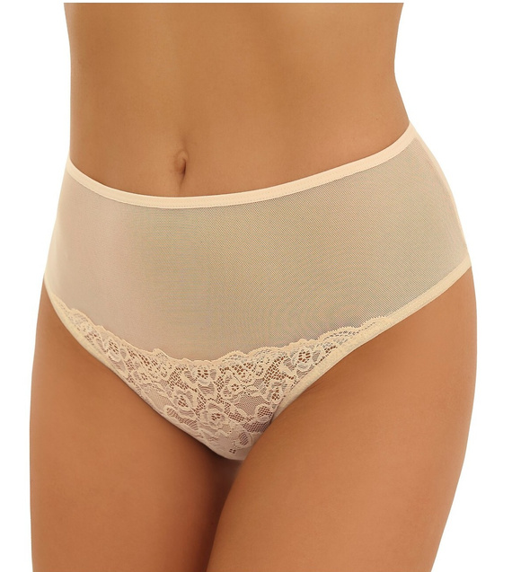 Damen-Slip Emili Sela aus Spitze und Netz mit breiten Seiten - Beige