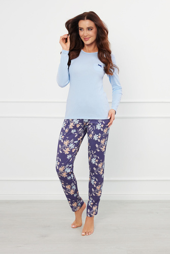 Pulia Damen Schlafanzug mit langen Ärmeln, lange Hose Italian Fashion - blau/print