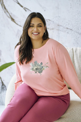 Patricia 3471 TARO Damenpyjama – Baumwolle, 7/8-Ärmel, Aprikose und bequem