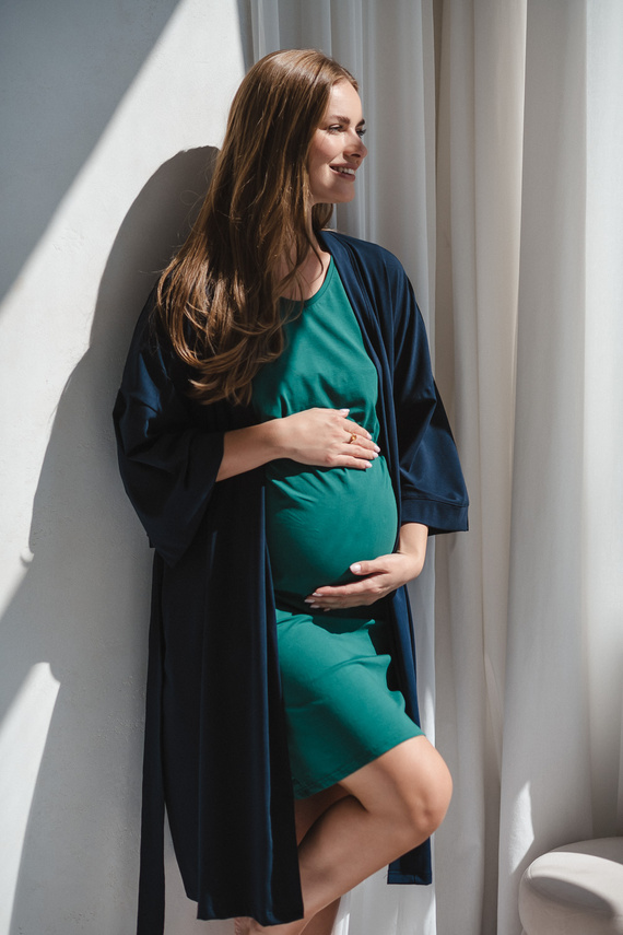 Umstandsbademantel Milk&Love, Marineblau – Baumwolle mit Elasthan, bequem, 7/8-Ärmel