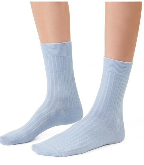 ART.130 Damensocken aus natürlicher Merinowolle Steven blau – gestreift, nahtlos, warm