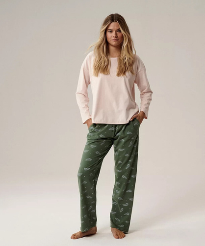 Damenpyjama NLP-501 Atlantic – 100% Baumwolle mit Peach-Effect, Langarm, Hose mit Taschen | Premium-Wärme & Komfort