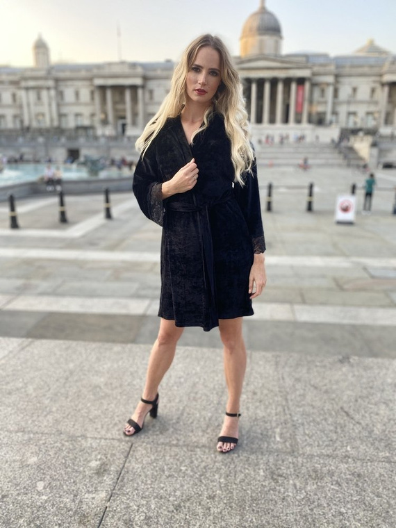 457 Milagros Kurzer Forex Morgenmantel für Damen - schwarz