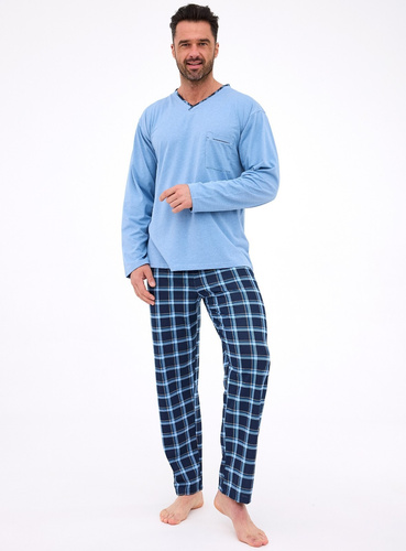 Herrenpyjama 122/304 Richard Cornette blau – Baumwolle, lange Ärmel