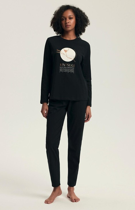 43727 Dairoku Henderson Damenpyjama, schwarz – Baumwolle, lange Ärmel und Hose