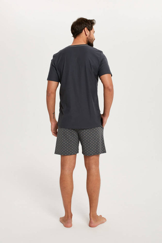 Abel Herren Kurzarm-Pyjama, Shorts Italienische Mode - graphit/print