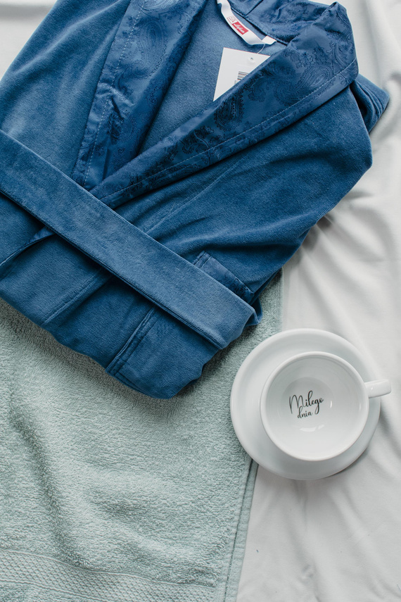 866 Noble Men's De Lafense Velour Bademantel - kurz, elegant, Baumwolle - Denim