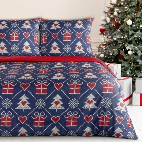 Merry Christmas Tree-Bettwäsche aus Renforce-Baumwoll-Eurovorhängen – Marineblau