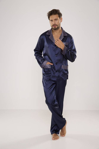 939 Herren Schlafanzug aus Satin - marineblau 