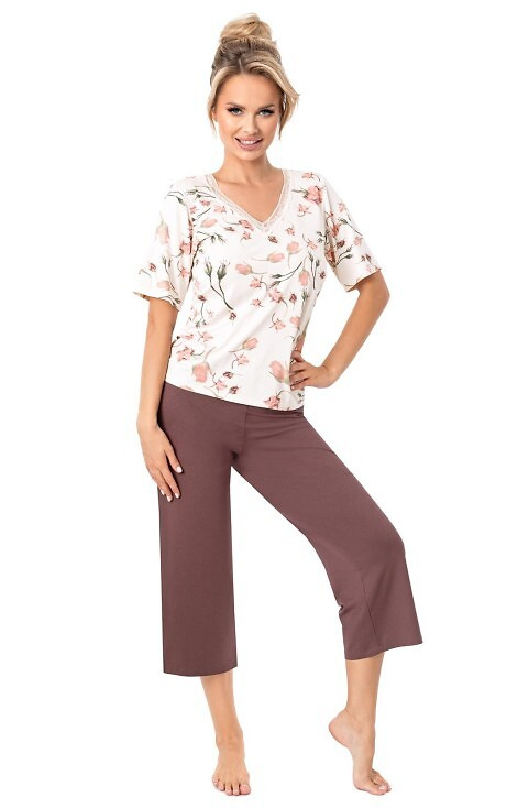 Amaris 3/4 Donna Damenpyjama – Ecru-Braun