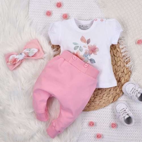 ABN-5426 Bunte Blumen Nini Jogginghose aus Bio-Baumwolle, rosa