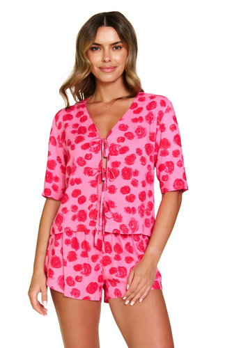 7362 Doctor Nap – Viskose-Pyjama für Damen, gebundene Bluse + Shorts | 100 % Viskose, polnische Produktion – Rosen