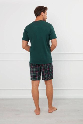 Fogo Herren Kurzarm-Pyjama, Shorts Italian Fashion - grün/print 