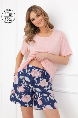 Damen-Pyjama Italian Fashion Ardizja Viskose Baumwolle Blumen Shorts