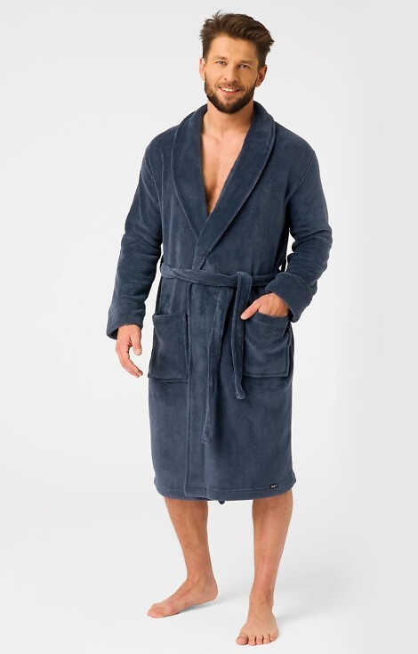 MGL 255 B25 Marineblauer Herrenbademantel – klassisch, weich, in der Taille gebunden