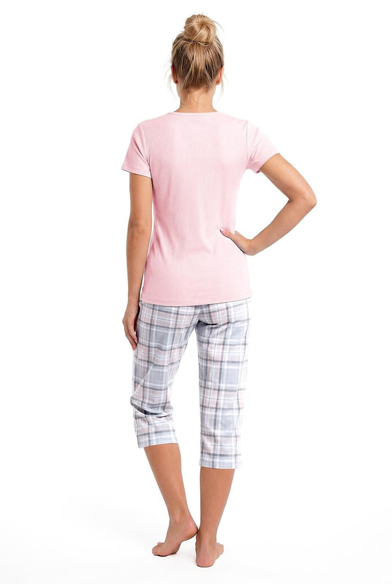 Damen-Pyjama Donna Dani 3/4 rosa Baumwolle Kurzarm 3/4-Hose