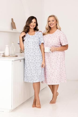 Damen Nachthemd 018 Regina – 100% Baumwolle, Knopfleiste, Leichter Schnitt für Erholsamen Schlaf