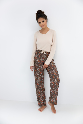 Shelby Sensis-Pyjama für Damen – Viskose, langärmeliges T-Shirt und gemusterte Hose