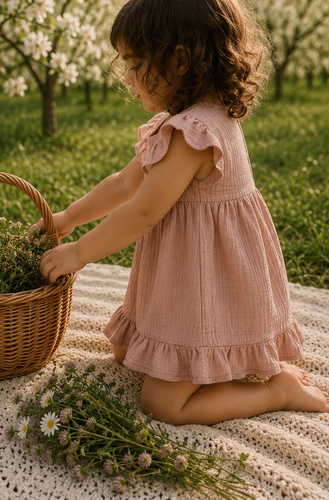 Mamatti SA50410 Kinderkleid aus Musselin, leicht und luftig, schmutziges Rosa