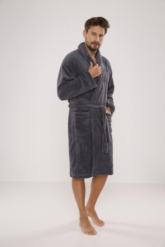 811 De Lafense Herren Plüsch-Bademantel - grau