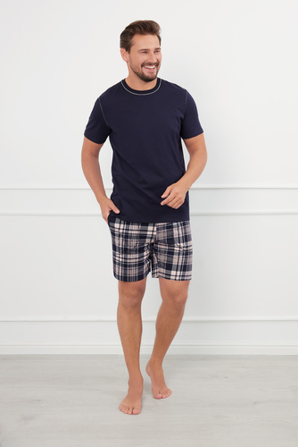 Edwin Herren Kurzarm-Pyjama, Shorts Italian Fashion - marineblau/print 