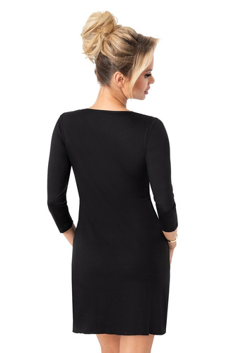 Donna Margo Nachthemd, Schwarz – Viskose, Spitze, 3/4 Ärmel, knielang