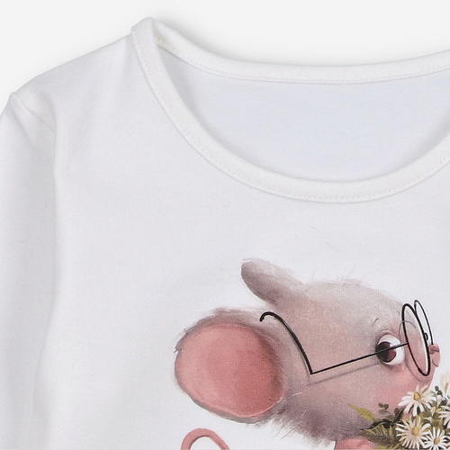 KAR-3008 Mädchen-Langarmbluse Lagarto Verde ecru – modisch, Baumwolle, polnische Produktion