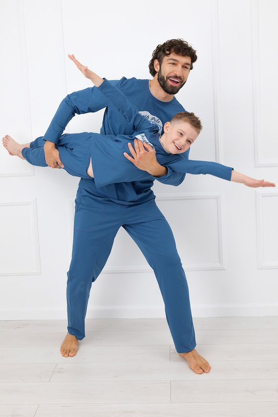 Gordo Herren Schlafanzug - klassische Baumwolle, Poloshirt und Hose mit Taschen Italian Fashion - melange