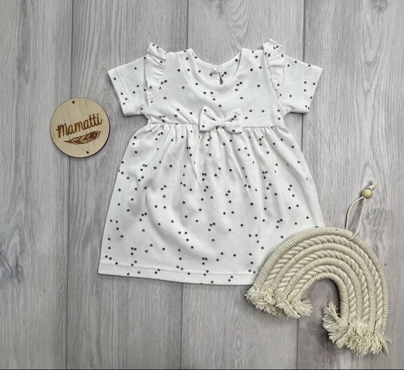 Babykleid SK16232 Mamatti weiß mit Sternen und kurzen Ärmeln