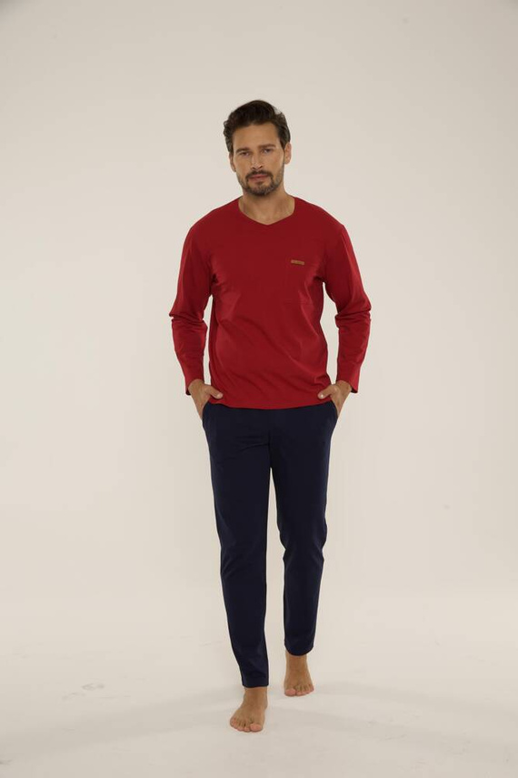 683 Kevin Forex Herren Schlafanzug - kastanienbraun - marineblau