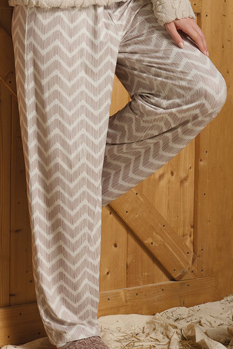 Sofie Damen-Pyjama Sorbetto Beige – warmer Sherpa, Palazzo, elegant und weich