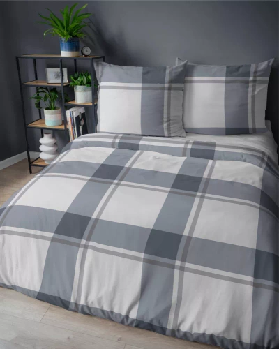 5218 Eine karierte Bettwäsche aus grauem Detexpol-Satin