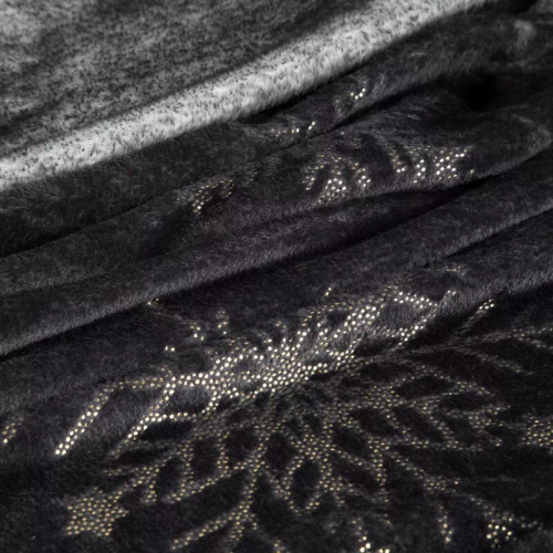 Eurofirany Weihnachtsdecke schwarz-goldene Schneeflocken – weicher Mikrofaser-Überwurf, 240 g/m²