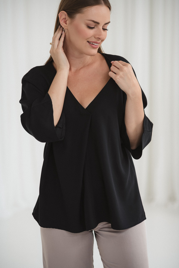 Mamafullness Umstands-Stillbluse Milk&Love, schwarz – Viskose, 3/4-Ärmel, Übergröße