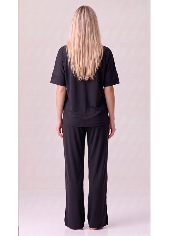 Luna 1313 Damen-Pyjama schwarz 100% Baumwolle T-Shirt und kurze Hose