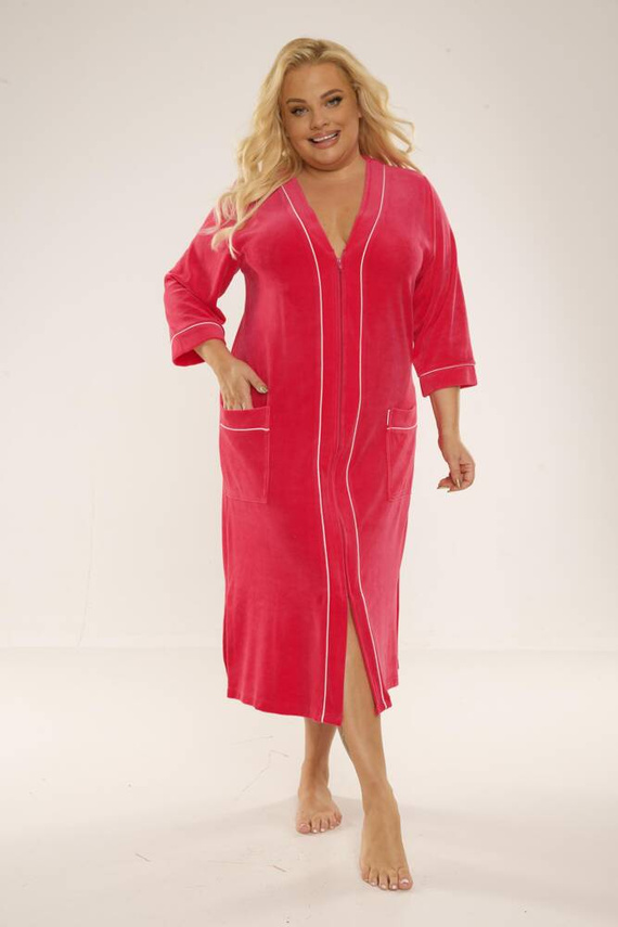 974 / 352 Velour Forex Damen Morgenmantel - Himbeere